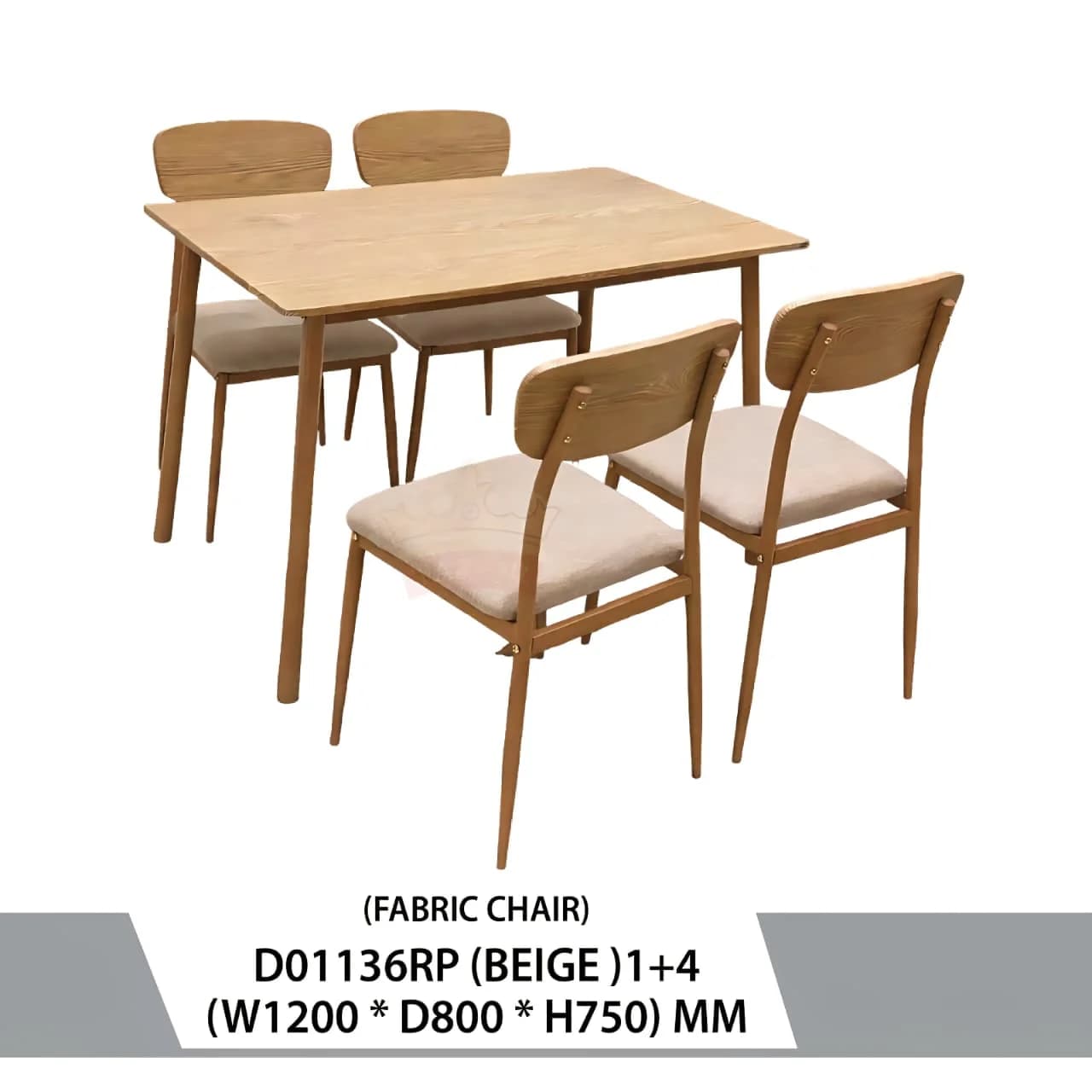 This Japandi-inspired 5-piece dining set includes a compact rectangular wooden dining table paired with four matching minimalist chairs, presenting a light, space-saving, and clean organic design.